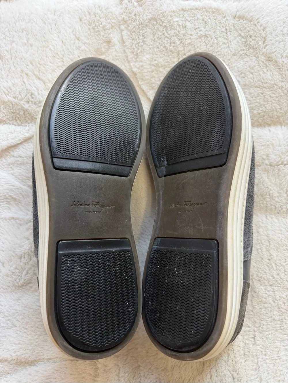 LIKE NEW! $980 Ferragamo Grey Suede Leather Slip-On Vans Derby Sneakers 10 D